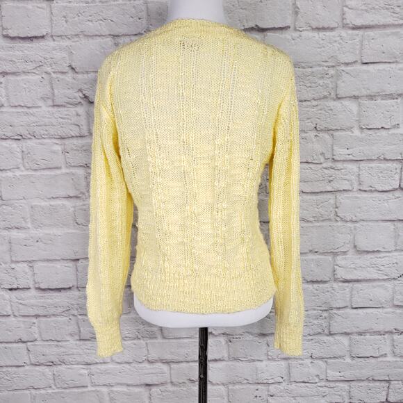 Vintage 80s Yellow Loose Knit Boatneck Sweater - Picture 2 of 14